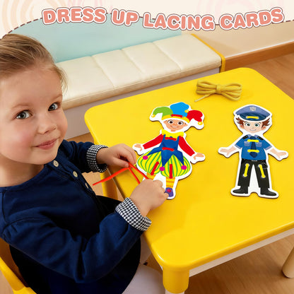 18 Sets Dress Up Lacing Card for Toddlers, Girls Sewing Kit for Kids Montessori Fine Motor Skills Toy for Preschool Learning Activities Kindergarten Toys