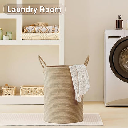 Tall Laundry Basket with Handles, 58L Portable Dirty Clothes Hamper, Boho
