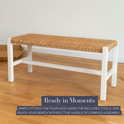 Alaterre Furniture Newport 40 Inch Solid Wood Entryway Bench - Modern Farmhouse Indoor Decorative Bench with Handcrafted Woven Rope Seat - Furniture for Entryway, Dining Room, or Kitchen (White)