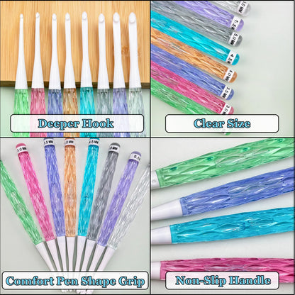 Hobekoee Inline Crochet Hooks Set,8PCS Plastic Crochet Hooks Long Crochet Hook Set with Case,Colorful Non-Slip Crochet Needles for Crocheting Yarn,Size 2.5mm-6mm
