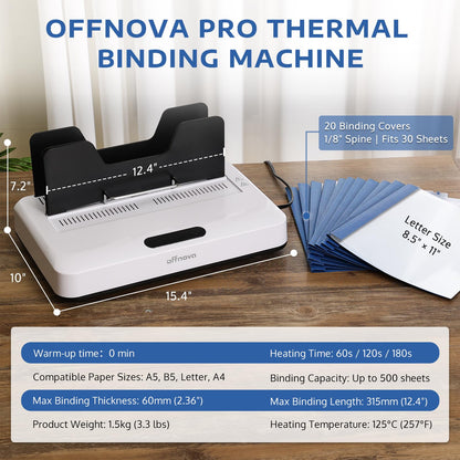 OFFNOVA Thermal Binding Machine 500 Sheets Capacity, No Preheat, Air Cooling, Book Binder Machine with 10 Binding Covers, A4/A5/Letter Size Business Documents, Office and Homeschool Projects