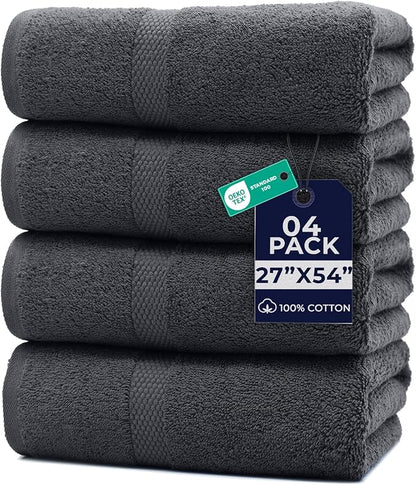 DAN RIVER Bath Towels Set of 4, 27 x 54 Inches, 100% Cotton, Larger & Lighter