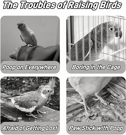 2 Pcs Bird Diapers Bird Harness Flight Suits Diapers with 80in Flying Leash Reusable Parrot Nappy with Waterproof Inner Layer for Cockatiel Budgie Conure Parakeet Lovebird-Red&Light Blue