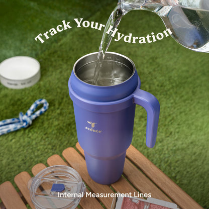 REDUCE 50 oz Stainless Steel Tumbler with Handle - Dual-Wall Vacuum Insulated Travel Mug, Sweat-Proof Lid & Reusable Straw - Keeps Drinks Cold for 24 Hrs, Fits Cupholders, Dishwasher Safe - Alpine