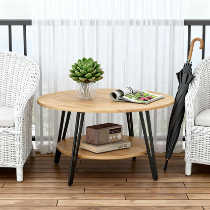 Manora Round Coffee Table with Storage, Small Circle Center Table for Living Room, Modern Wood Coffee Table for Home Office & Small Spaces, Easy Assembly, Oak