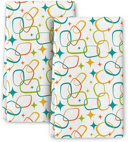 Mid Century Modern Kitchen Towels Set of 2, Absorbent Hand Towels, Retro Dish
