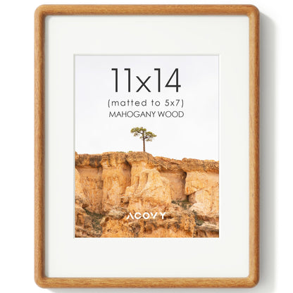 Acovy 11x14 Picture Frame, Natural Solid Teak Wood Photo Collage Frame with HD Tempered Glass, Rounded Corner Wooden Frame 11 x 14 Matted to 6x8, Gallery Wall Frames for Art, Wall or Tabletop Display