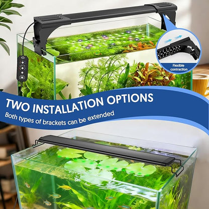QZQ LED Aquarium Light, 16W Fish Tank Light with 24/7 Lighting Mode, Timer, DIY Mode, Adjustable Brightness, Full Spectrum Aquarium Plant Light with Extendable Brackets for 10-16 Inch Fish Tank