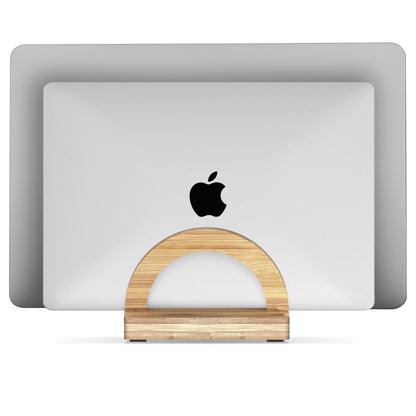 Kothar Premium Wood Vertical Laptop Stand - Adjustable Dual Slot Bamboo Holder for MacBook, Dell, HP, and More | Space-Saving Desktop Organizer | Eco-Friendly, Sleek & Durable Design