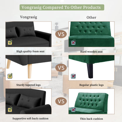 Vongrasig 48" Small Modern Loveseat Sofa, Mid Century Soft Corduroy Fabric 2-Seat Sofa Couch Tufted Love Seat with Back Cushions and Tapered Legs for Living Room, Bedroom and Small Space (Black)