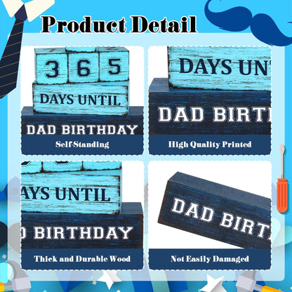 365 Days Dad Birthday Countdown Wooden Tiered Tray Decor, Father Day Decorations Gifts for Home, Daddy Papa Pop Grandpa Table Centerpiece for Office Kitchen Office