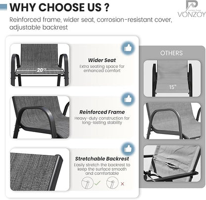 Patio Dining Chairs Set of 4, Stackable Dining Chairs High Back, Breathable Seat Fabric and Alloy Steel Frame Fit Backyard, Porch, Lawn，Poolside (Dark Grey)