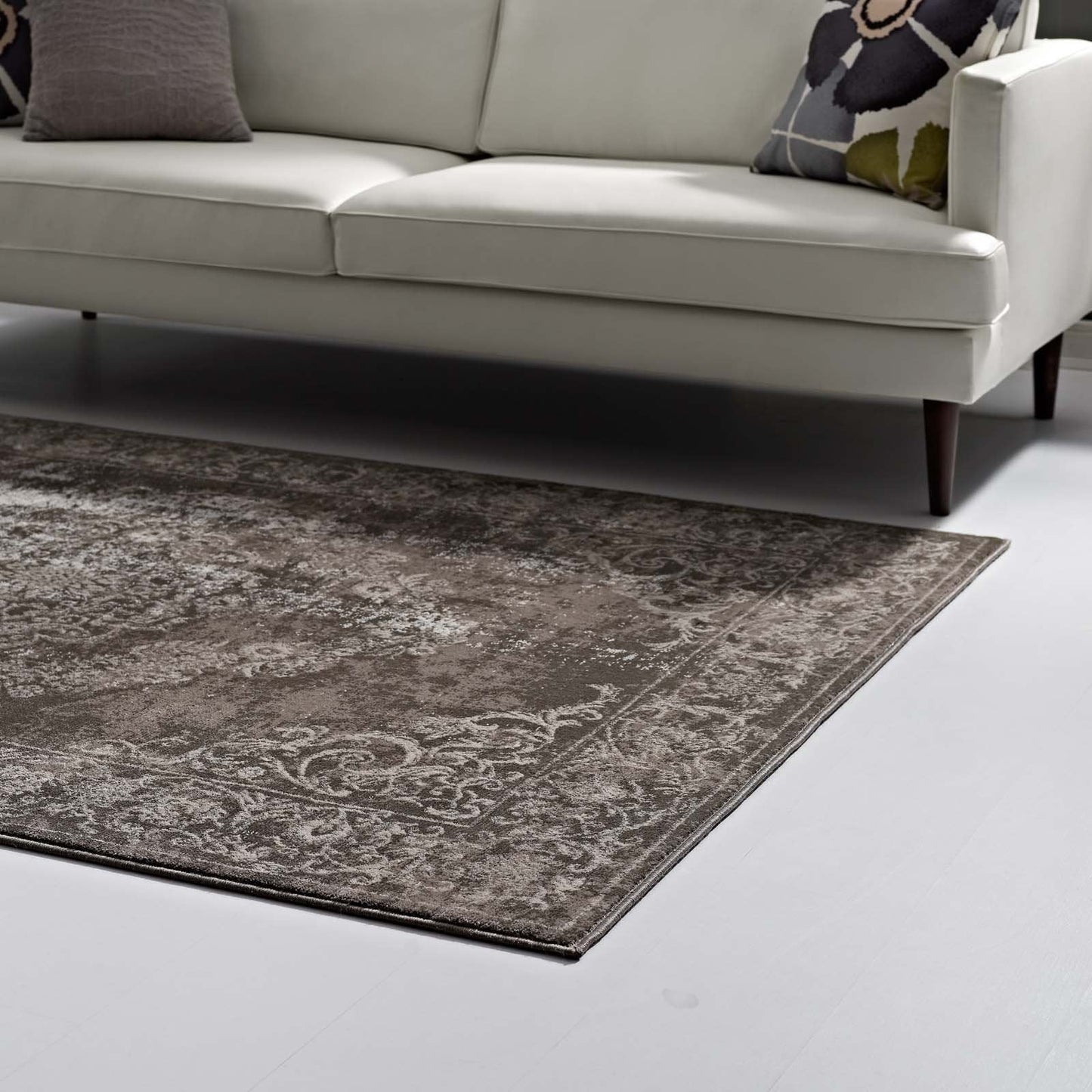 Modway Gamela Rustic Vintage Ornate Floral Medallion 5x8 Area Rug In Antique Light and Dark Brown