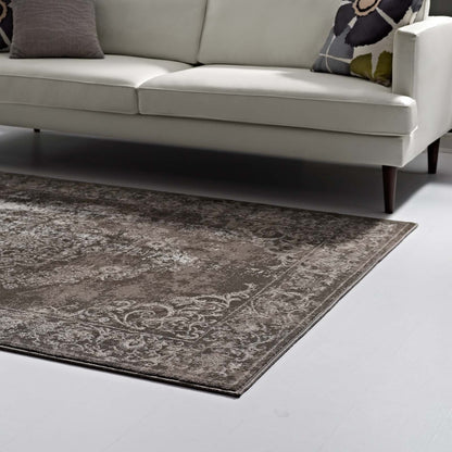 Modway Gamela Rustic Vintage Ornate Floral Medallion 5x8 Area Rug In Antique Light and Dark Brown