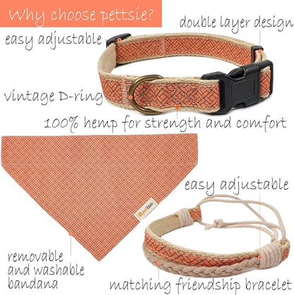 Pettsie Hemp Dog Bandana Collar & Matching Owner Friendship Bracelet | Adjustable, Durable Hemp & Soft Cotton, Matching Friendship Bracelet, Designed for Dog Lovers