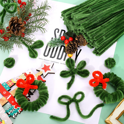 Whaline 300Pcs Green Pipe Cleaners Olive Green Chenille Stems DIY Craft Set for Holiday Birthday Wedding Party Decoration, 12 x 0.2 Inch