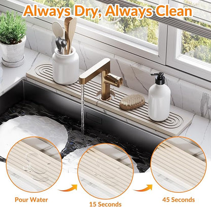 23.6 Inch Stone Faucet Mat for Kitchen Sink Splash Guard, Diatomite Sink