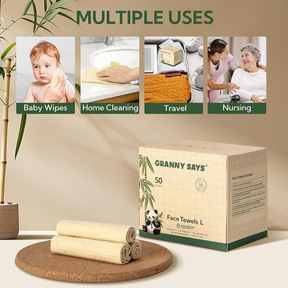 GRANNY SAYS Disposable Face Towels, Face Towelettes Disposable, Biobased Face