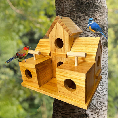 LENEDI Bird Houses for Outside Clearance, Large Bird House for 6 Bird Families Finch Cardinals Wooden Hanging Birdhouses for Outdoors Garden, Bluebird House Hummingbird Houses