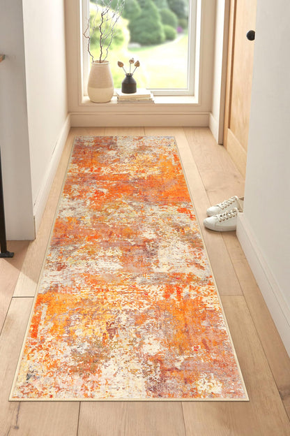 Lahome Modern Abstract Runner Rug - 2x6 Hallway Runner Rugs Long Bathroom Runner Washable Carpet Runner, Contemporary Soft Non Skid Indoor Floor Runners for Kitchen Laundry Room, Yellow/Gold/Cream