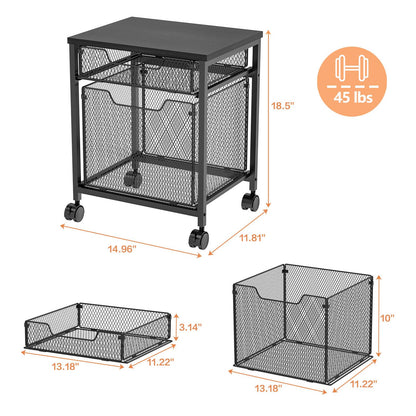 Rolling File Cabinet Cart, Printer Stand with Storage Drawer, Mobile Filing Cabinet on Lockable Wheel, Printer Cart with Hanging File Folder Organizer Beside Under Desk for Office Home(Patent Pending)
