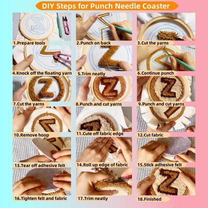 6PCS Punch Needle Coaster Kit Merry Christmas Theme Easy for Beginners Stress Relief Craft Set with Hoop Yarn & Patterns DIY Embroidery Mug Rug Kit for Adults Kids Home Decor-2