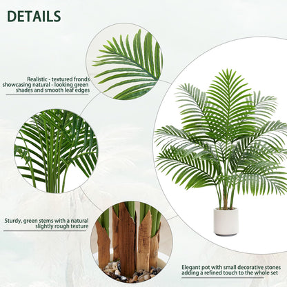 2 Pack Artificial Palm Tree Indoor Plant 3FT Tall Fake Tropical Palm Tree in Pot, Real Bark Design Faux Areca Palm Tree for Home Office Living Room Bedroom Farmhouse Modern Outdoor Topiary Tree