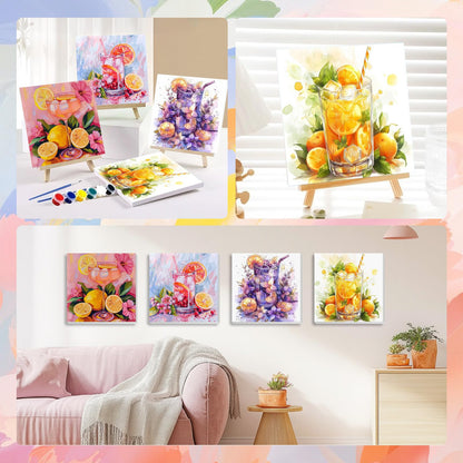 HEIBAGO 4 Pack Framed Paint by Numbers Kit for Adults Beginner, Adult Paint by Number Kits Cocktail, DIY Paint by Numbers for Adults,Small Easy Acrylic Oil Painting for Wall Decor 8 x 8 Inch
