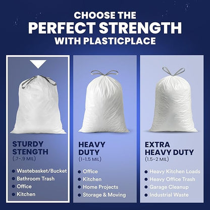 Plasticplace 8 Gallon Trash Bags -White Drawstring Garbage Can Liners