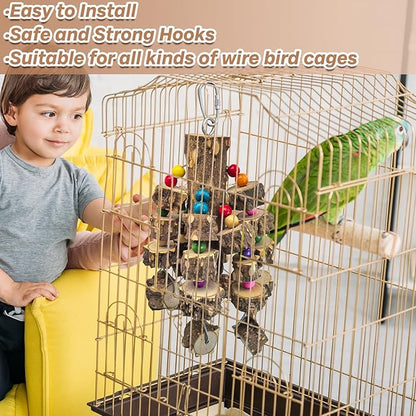 PINVNBY Wood Parrot Toys for Birds, Wire Link Durable Macaw Toys Large Natural Wooden Blocks Chew Toy for Small and Middle Parrots African Grey Macaws Cockatiels Eclectus