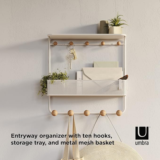 Umbra Estique Entryway Organizer with Hooks and Shelves, W/Shelf, White (Pack of 3)