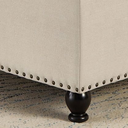 ACQCA Large Square Storage Ottoman with Wooden Legs, Upholstered Button Tufted Coffee Table with Nail Trims for for Living Space,Beige