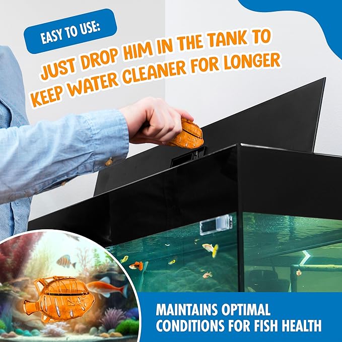 Clarence the Clarifier Fish - 1 pk, Orange - Aquarium Treatment, Clear Cloudy Fresh-Saltwater, Fish-Plant Safe, 10gal Tank Maintenance Each