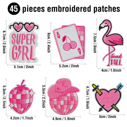 TACVEL 45 Pieces Pink Iron on Patch, Girls Iron on Patches Set, Sew on/Iron on Embroidered Patch Applique for Clothes, Dress, Hat, Jeans, DIY Accessories