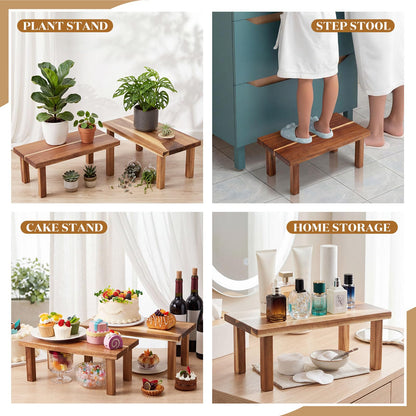 RattanView 2 Pcs Extra Large 16 Inches 15 Inches Acacia Wooden Riser Wooden Countertop Organizer Display Shelf for Top of Desk Home Office Bathroom Coffee Table Display Stand