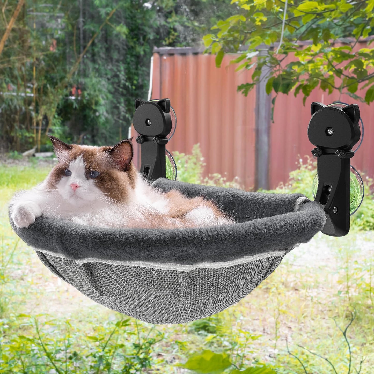 JUNSPOW Cat Window Perch Cordless, Foldable & Stable Cat Beds- Breathable Cat Window Hammock for Overlooking, Sunbathing and Climbing - Maximum Hold Up to 40lb