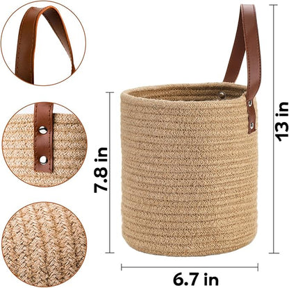 YOUEON Set of 2 Jute Hanging Basket 7.8" x 6.7", Small Wall Hanging Planter