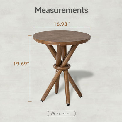 COZAYH Small Round Wood End Table Farmhouse Wooden Side Table Rustic Plant Stand with Bundled Legs for Living Room, Office, Walnut