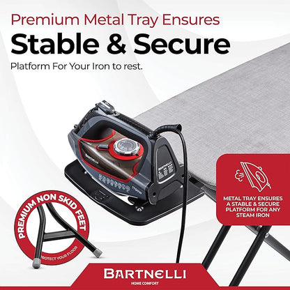 Bartnelli Extreme Stability Ironing Board 43x13 Upgraded Heavy-Duty Metal Frame