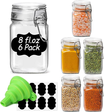 ComSaf Small Glass Jars with Airtight Lid Set of 6, Spice Jars 8 oz, Mason Jars
