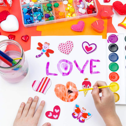 Winlyn Assorted Valentine's Day Stickers Embellishments Craft Smile Face Heart Cupcake Owl Sweet Shaped Cutouts Glitter Heart Felt Foam Stickers Easy to Peel Off for Kids Scrapbooking Cards Decoration