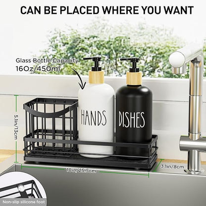 Moforoco Kitchen Dish Soap Dispenser Set, 16OZ Glass Bottle, Hand and Dish Soap