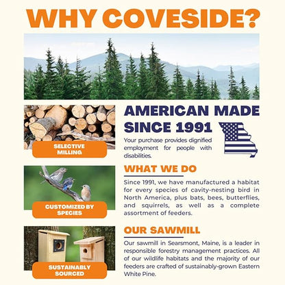 Coveside Basic Western Bluebird Trail Box | Durable Pine Birdhouse with 1.5625" Predator Guarded Entry, Ventilation & Drainage | Eco-Friendly Wooden Nest Box for Bluebirds | Made in USA
