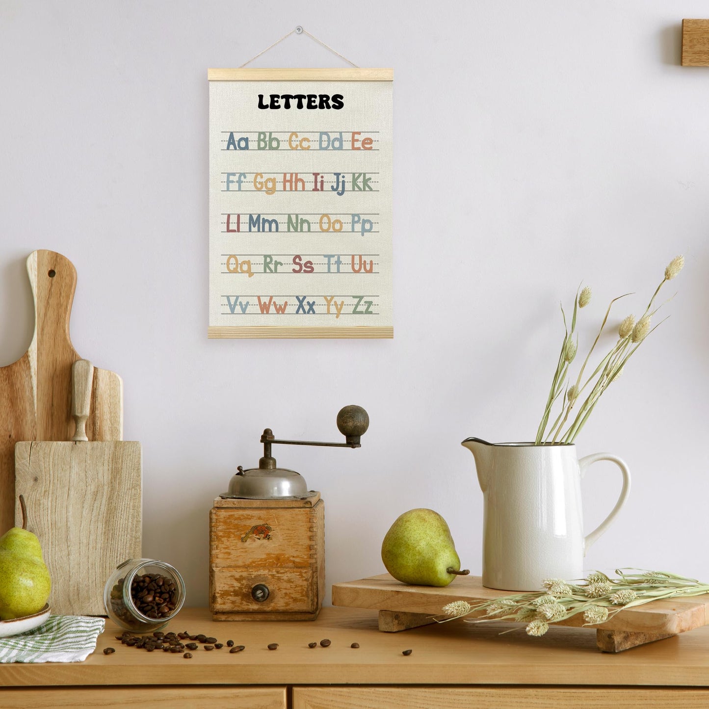 TLESKE Boho Classroom Alphabet ABC Chart Poster Hanger Frame, Homeschool Hanging Wall Art Decor for Toddler Kids Room Nursery Playroom, Preschool Prek Learning Educational Poster Print Banner, 12x16