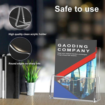 Acrylic Brochure Holder, 8.5 x 11 inches Clear Acrylic Literature Holder Plastic Flyer Display Stand (4 Pack)