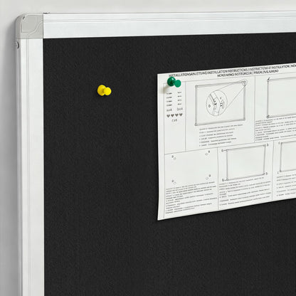 Large Cork Bulletin Board, 48 X 36 in Foldable Silver Aluminium Frame Noticeboard for Wall, 4'x 3' Large Wall Mounted Memo Notice Pin Board with 28 Push Pins for School, Home & Office (Black)