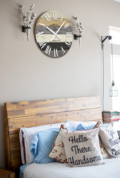 Oldtown Clocks 30" Wooden Multi-Color Maritime Coastal Beach Large Roman Wall Clock (Grey, 30 inch)
