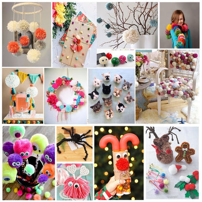 Pompom Maker Kit, Knitting Loom Fluff Ball Weaver Needle Craft DIY Knitting Crochet Tool Kit,4PS Pompom Maker+10PS Knitting Stitch Markers+10PS Plastic Needles+12PS Acrylic Yarn+1PS Scissors(37b)