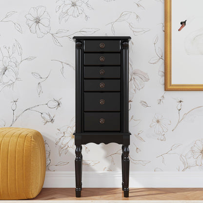 Powell Ebony Jewelry Armoire, Distressed Ebony Black; Black Lining