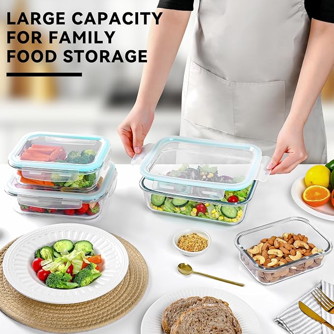GEHE 4 Pack Large Glass Storage Containers with Airtight Lids, 78/52/36/22oz Glass Meal Prep Food Storage Containers for Baking, Storing, Leakproof, BPA Free, Microwave/Freezer/Dishwasher Safe